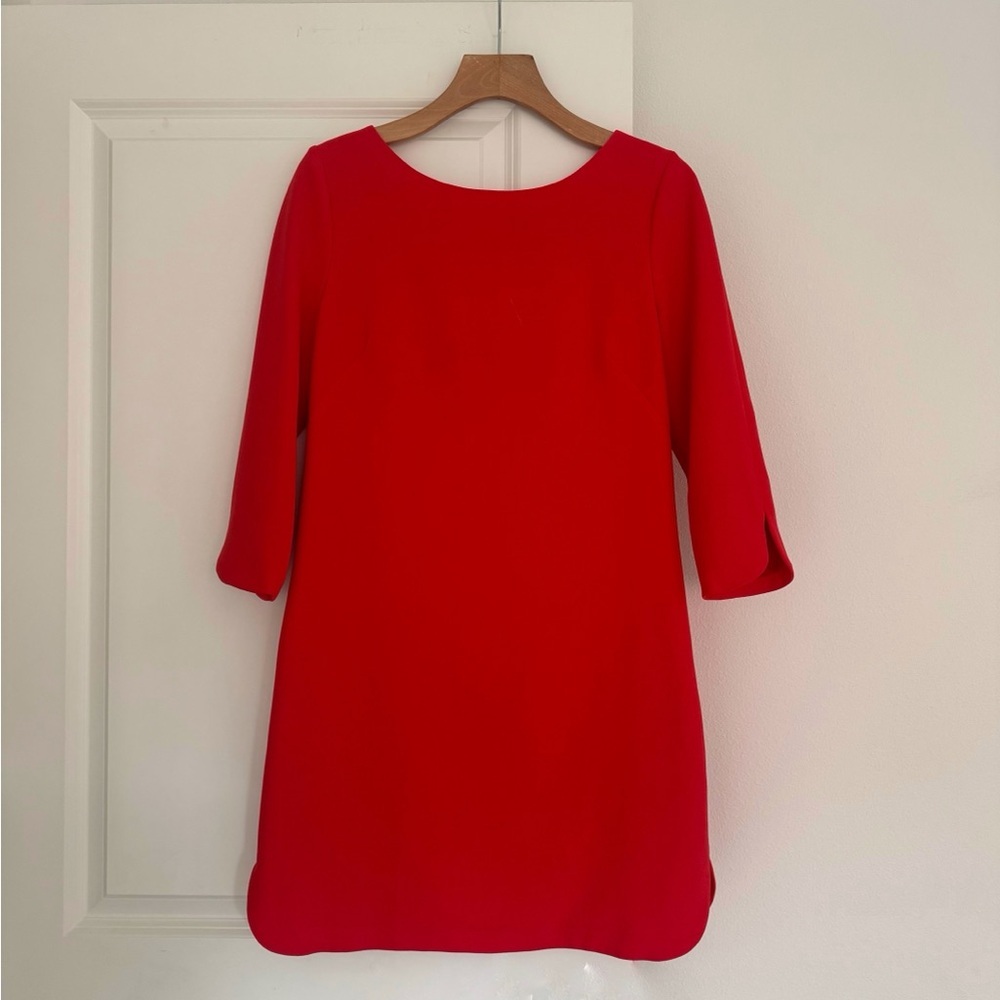 Vince Camuto women’s orange red 3/4 sleeve zipper back lined sheath dress size 8